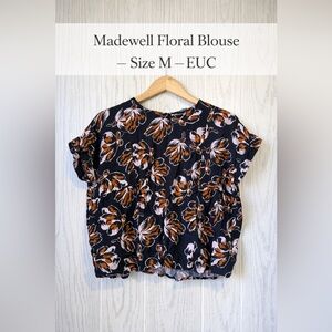 Madewell Black Floral Short Sleeve Blouse Size M EUC